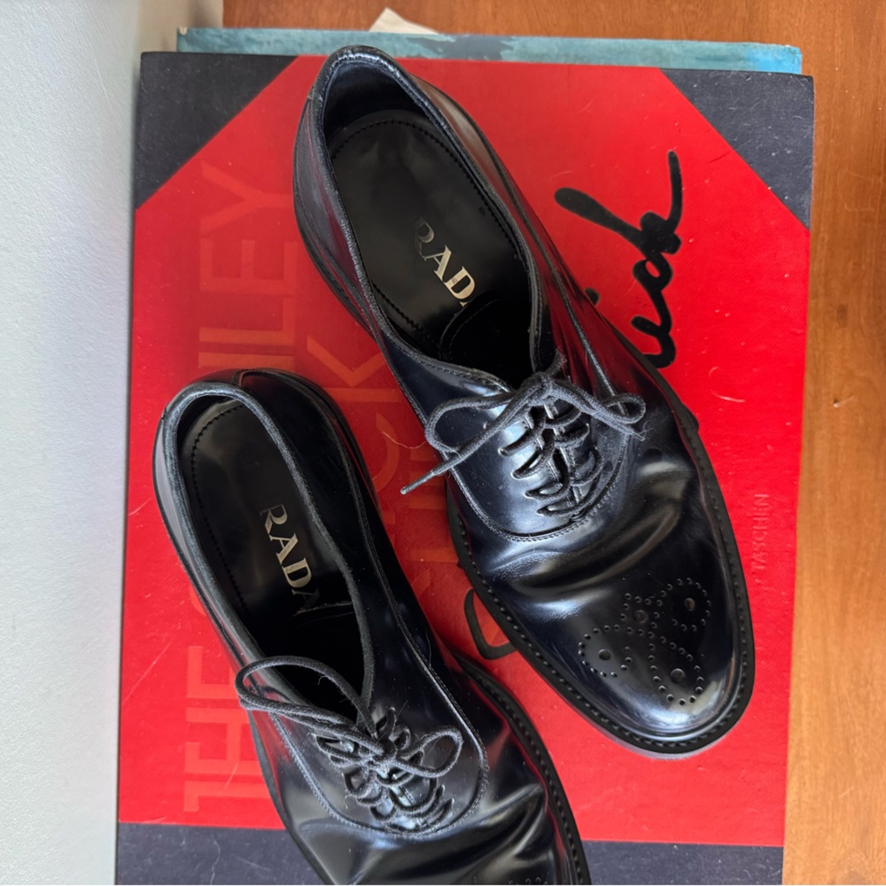 Prada Black Leather Brogue Lug Sole Oxfords